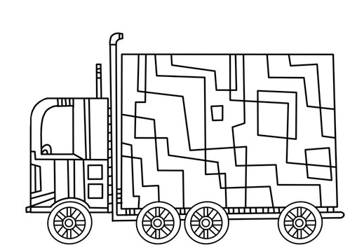 Coloring book for children transport. Road car, truck, traffic. Simple lines, author's illustrations.