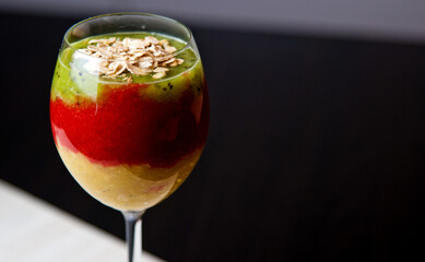 Fruit mousse in glasses, summer delicacy