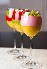 Fruit mousse in glasses, summer delicacy