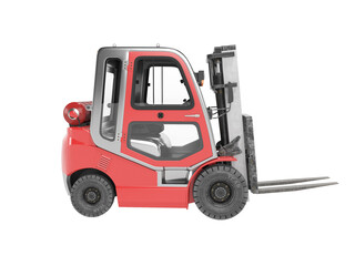 Naklejka premium 3d rendering red side view gas forklift for warehouse side view on white background no shadow