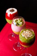 Fruit mousse in glasses, summer delicacy