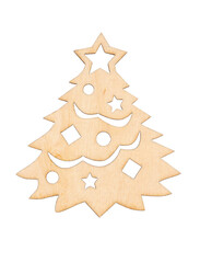 Light unfinished wood Christmas tree isolated on white