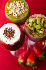 Fruit mousse in glasses, summer delicacy