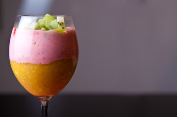 Fruit mousse in glasses, summer delicacy