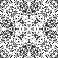 Vector ethnic hand drawn line art seamless pattern