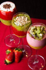 Fruit mousse in glasses, summer delicacy