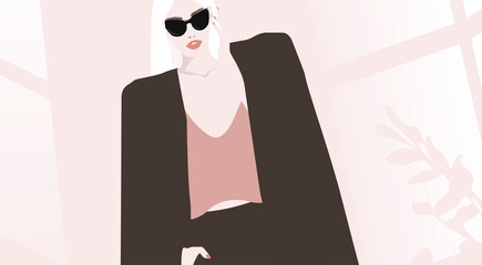 Young stylish woman. Fashion illustration. Vector