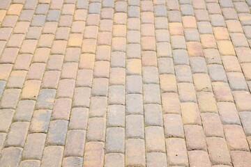 concrete wall, yellow, pink, gray geometric background from blocks, tiles