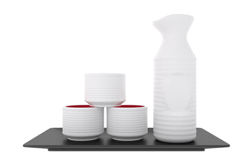 japanese traditional with sake cup and bottle on white background.3D rendering