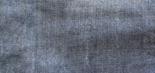 Jeans pattern. Abstract space of empty blue natural clean denim texture. Top view. Banner. Copy space.
