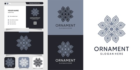 Luxury ornament with line art logo and business card design Premium Vector