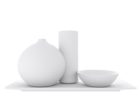 japanese traditional with sake cup and bottle on white background.3D rendering