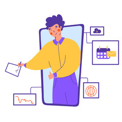 Electronic signature Business conference flat vector illustration. Home office concept.