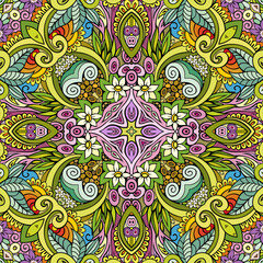 Vector ethnic hand drawn color seamless pattern