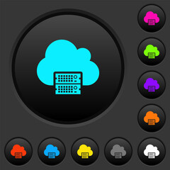 Cloud servers dark push buttons with color icons