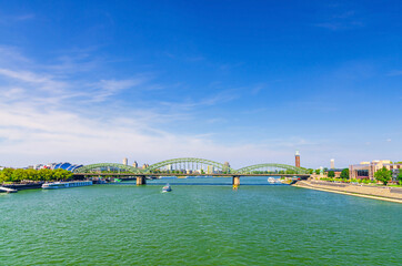 The Hohenzollern Bridge or Hohenzollernbrucke across Rhine river