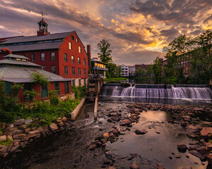 New England mill at sunset