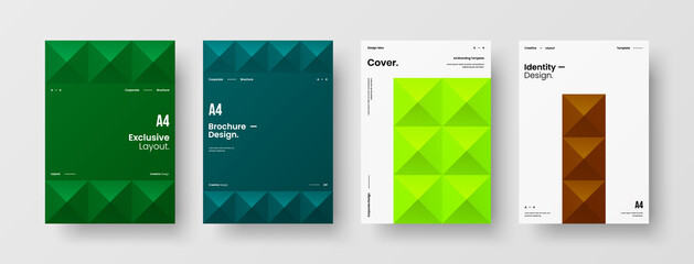 Company identity brochure template collection. Business presentation vector A4 vertical orientation front page mock up set. Corporate report cover abstract geometric illustration design layout bundle.