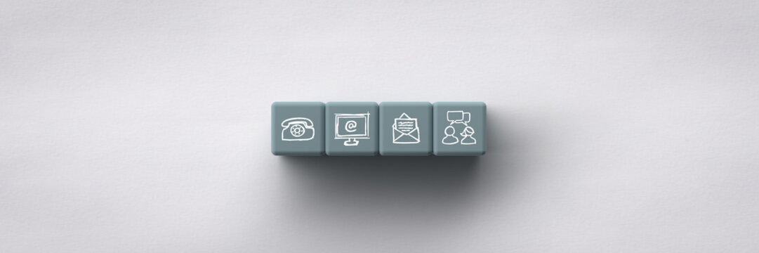 Cubes with contact icons hand drawn