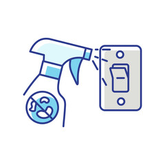 Light switches disinfection RGB color icon. Surface cleaning, room sanitation. Light switch and antibacterial disinfectant spray bottle isolated vector illustration