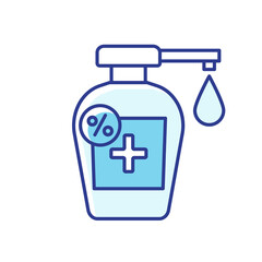 Alcohol based disinfectant RGB color icon. Personal hygiene, bacteria protection. Liquid soap dispenser, antibacterial sanitizer bottle isolated vector illustration