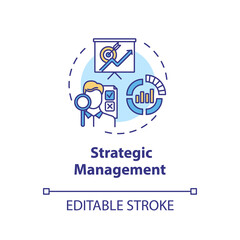 Strategic management concept icon. Commerce research. Financial analysis for business. Product management idea thin line illustration. Vector isolated outline RGB color drawing. Editable stroke