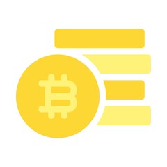 Gold bars and bitcoin icon together offering concept of safe investment option. Flat icon illustration.