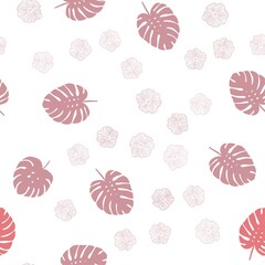 Light Red vector seamless doodle backdrop with flowers, leaves. An elegant bright illustration with leaves and flowers. Design for wallpaper, fabric makers.