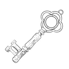 Antique key, black and white Vector Illustration
