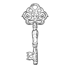 Antique key, black and white Vector Illustration