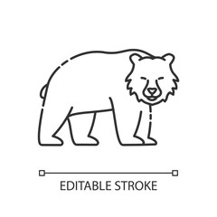Brown bear pixel perfect linear icon. Forest inhabitant. Common nordic fauna thin line customizable illustration. Contour symbol. Grizzly bear vector isolated outline drawing. Editable stroke