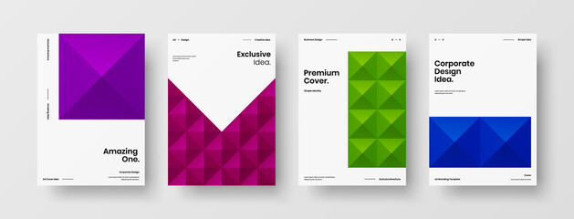 Company identity brochure template collection. Business presentation vector A4 vertical orientation front page mock up set. Corporate report cover abstract geometric illustration design layout bundle.