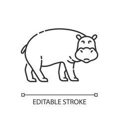 Hippo pixel perfect linear icon. Tropical zoo mascot, huge behemoth thin line customizable illustration. Contour symbol. Hippopotamus vector isolated outline drawing. Editable stroke