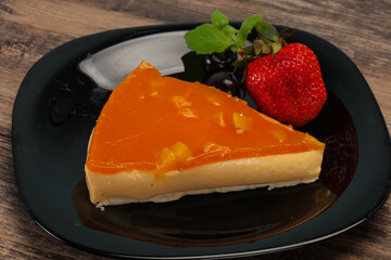 Cheesecake with apricot served strawberry