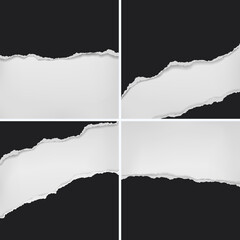 Set of pieces torn, ripped black paper with soft shadow are on white background for text. Vector illustration
