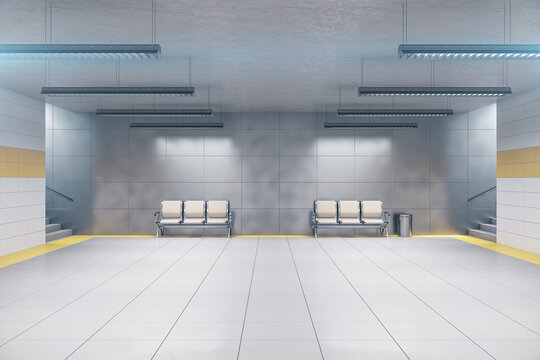 Chairs in minimalistic underground railway station.