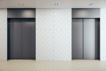Contemporary office hall with two elevators