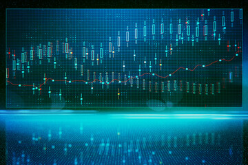 Digital screen in abstract interior with business charts