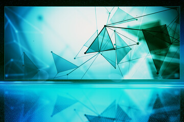 Creative white polygonal background with connections on virtual screen