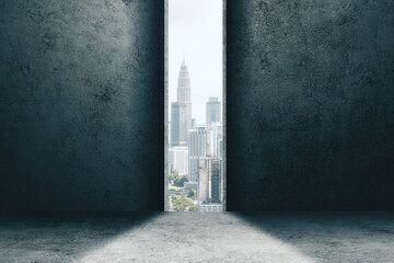 Plakat Doorway and modern city view.