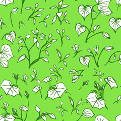 light green pastel background from branches and leaves seamless ornament