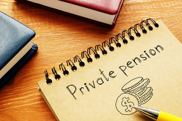 Private pension is shown on the conceptual business photo - obrazy, fototapety, plakaty