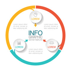 Vector infographic template, circle with 3 steps or options. Data presentation, business concept design for web, brochure, diagram.