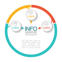 Vector infographic template, circle with 3 steps or options. Data presentation, business concept design for web, brochure, diagram.