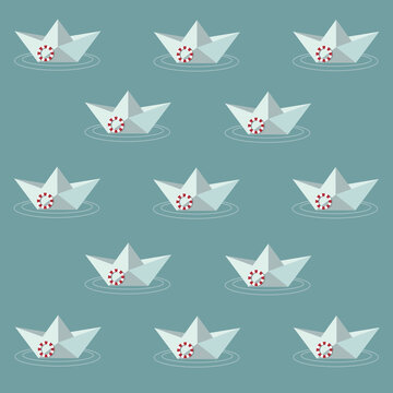 Paper ship rattern. Flat ship background