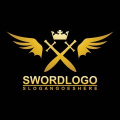 Gold Sword Winged Logo Vector Template Design