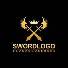 Gold Sword Winged Logo Vector Template Design