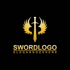 Gold Sword Winged Logo Vector Template Design