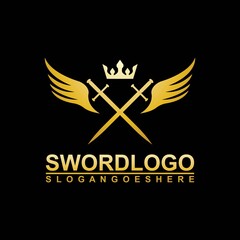 Gold Sword Winged Logo Vector Template Design