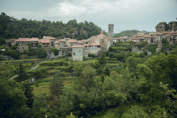 RUPIT and PRUIT, SPAIN - JULY, 2020: Views of the town of Rupit i Pruit - Catalan medieval town
